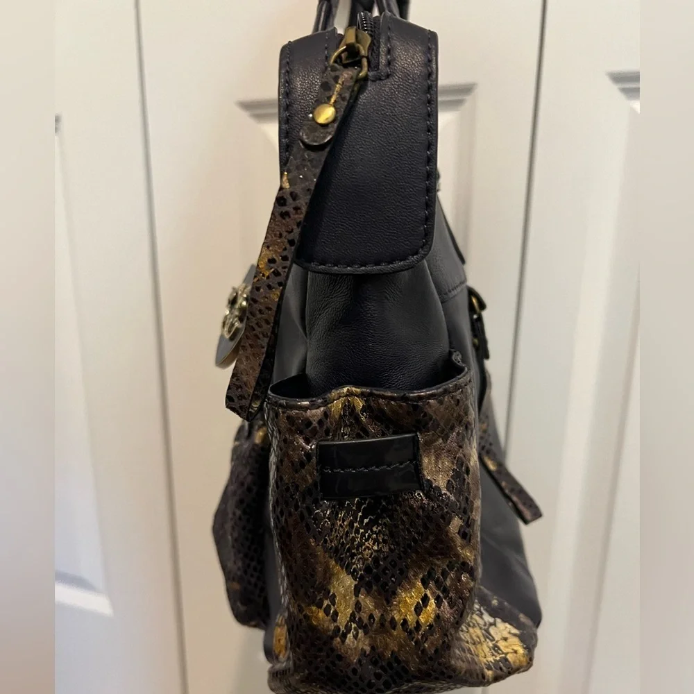Sharif 1827 navy blue with gold snake skin leather handbag